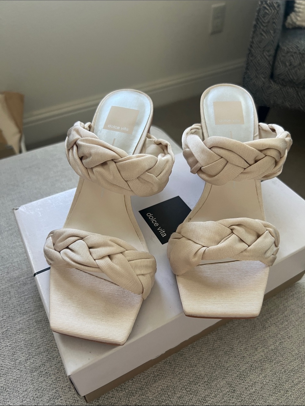 Dolce Vita Cream Braided Double-Strap Heeled Slides